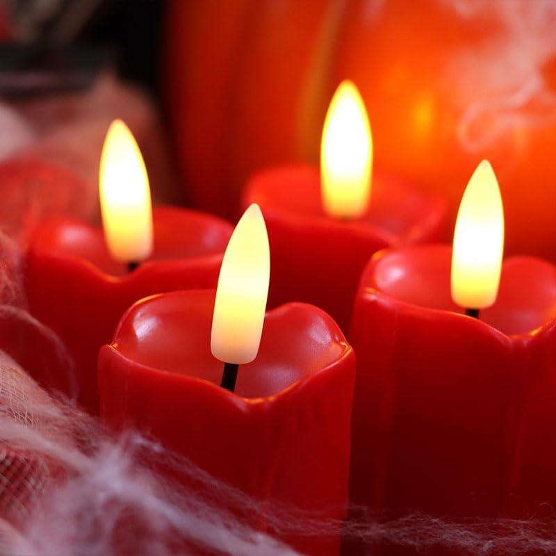 QIDEA Flameless LED Red Votive Candles with Timer Drips Battery Operated Flickering Decorative Candle Lights for Xmas Christmas Wedding Party Decor, 3.5”x1.5”, 6-Pack - Image 4